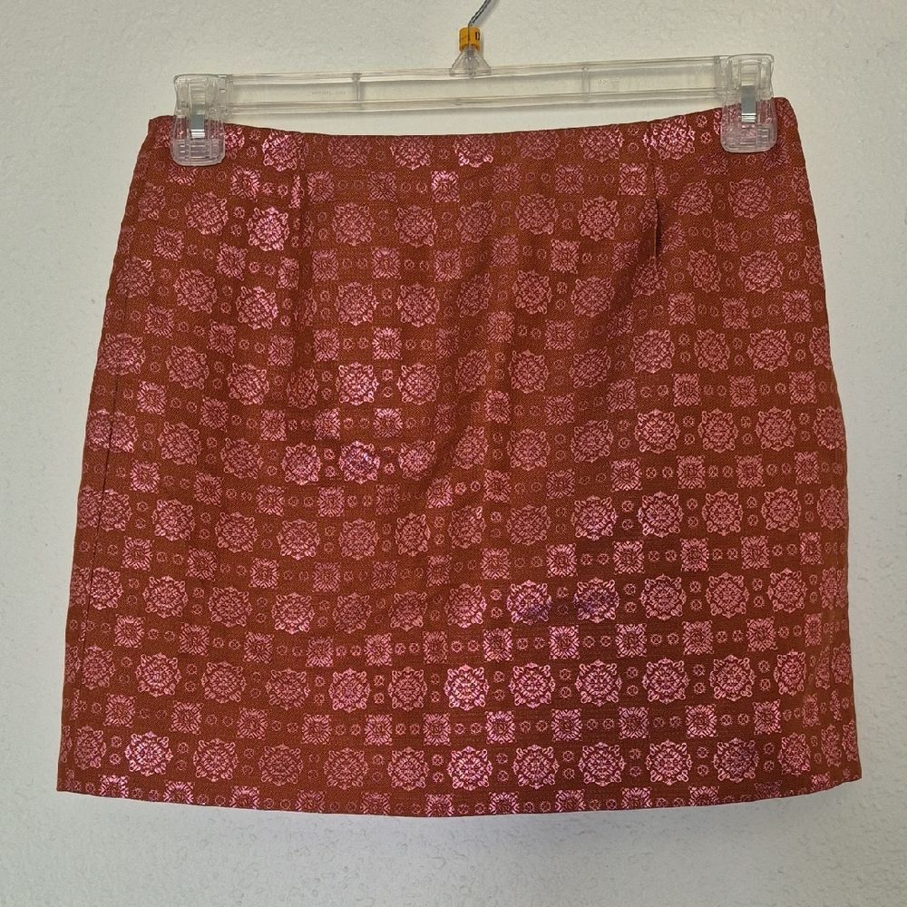 J. Crew Copper & Pink Silk & Metallic Mini Skirt with Pockets